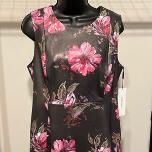 New Calvin Klein Faux leather Sheath floral dress size 12